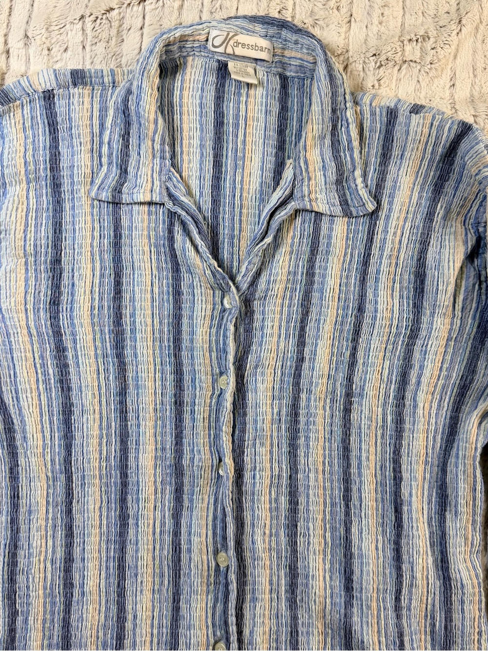 dressbarn Blue and Cream Striped Button-Down Shirt